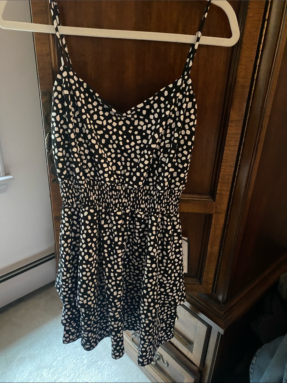 Black and White Spotted Smocked Sundress